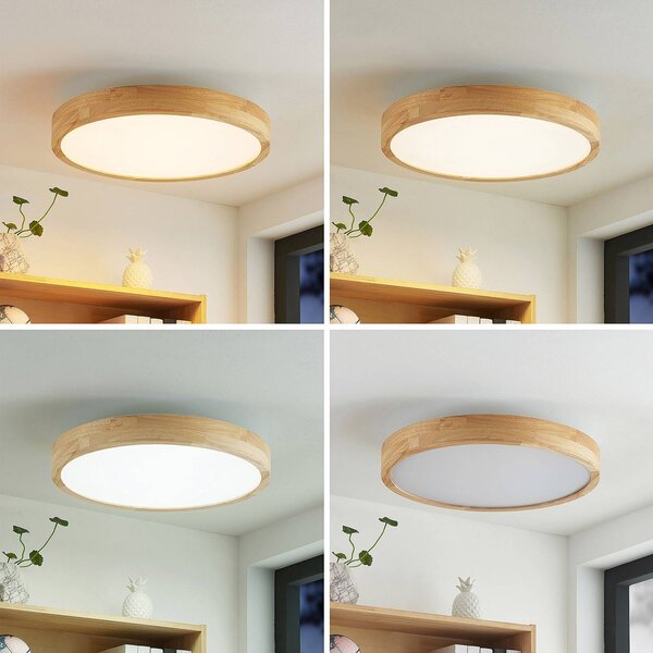 Lampa sufitowa Lanira Lindby, możliwość ściemniania, jasne drewno, salon / jadalnia, drewno, nowoczesny