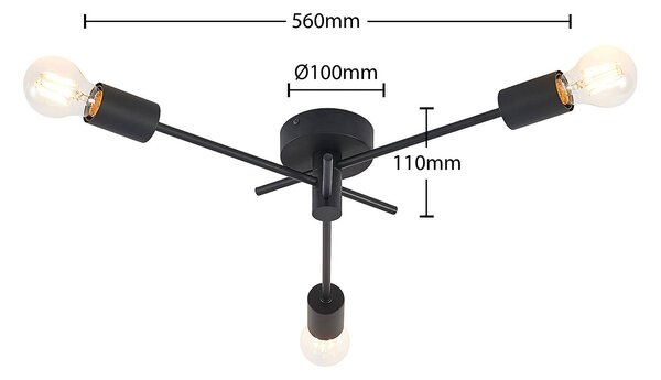 Lampa sufitowa Cerros Lindby, możliwość ściemniania, czarny, salon / jadalnia, metal, nowoczesny