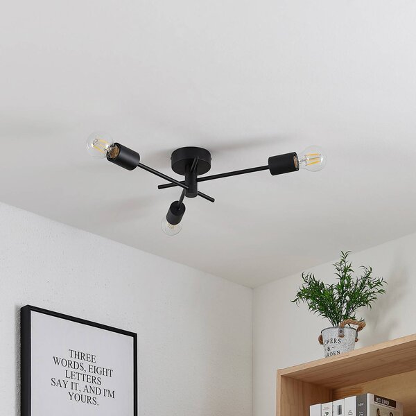 Lampa sufitowa Cerros Lindby, możliwość ściemniania, czarny, salon / jadalnia, metal, nowoczesny