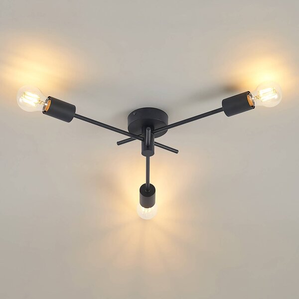 Lampa sufitowa Cerros Lindby, możliwość ściemniania, czarny, salon / jadalnia, metal, nowoczesny