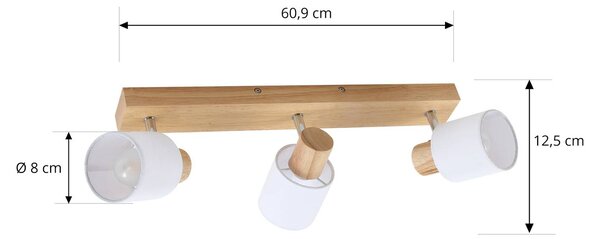 Reflektor sufitowy Lindby Wanessa, 47 cm, 3-punktowy, biały, drewno, E14 Wanessa Lindby, możliwość ściemniania, jasne drewno, salon / jadalnia, drewno, nowoczesny