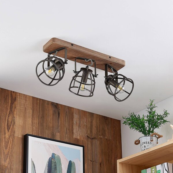 Lampa sufitowa Rutger Lindby, możliwość ściemniania, ciemne drewno, salon / jadalnia, drewno, vintage