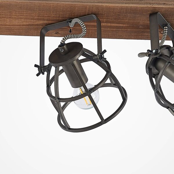Lampa sufitowa Rutger Lindby, możliwość ściemniania, ciemne drewno, salon / jadalnia, drewno, vintage