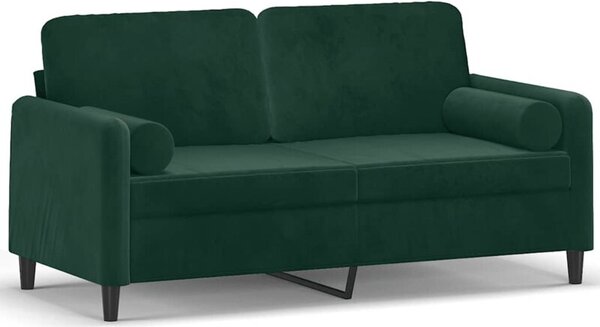 Sofa 2-osobowa z poduszkami, ciemnozielona, 140 cm, aksamit