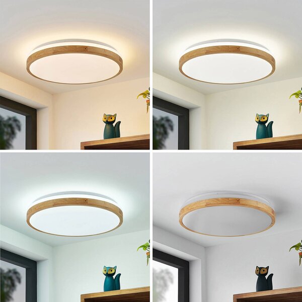Lampa sufitowa LED Emiva Lindby, możliwość ściemniania, jasne drewno, salon / jadalnia, drewno, nowoczesny