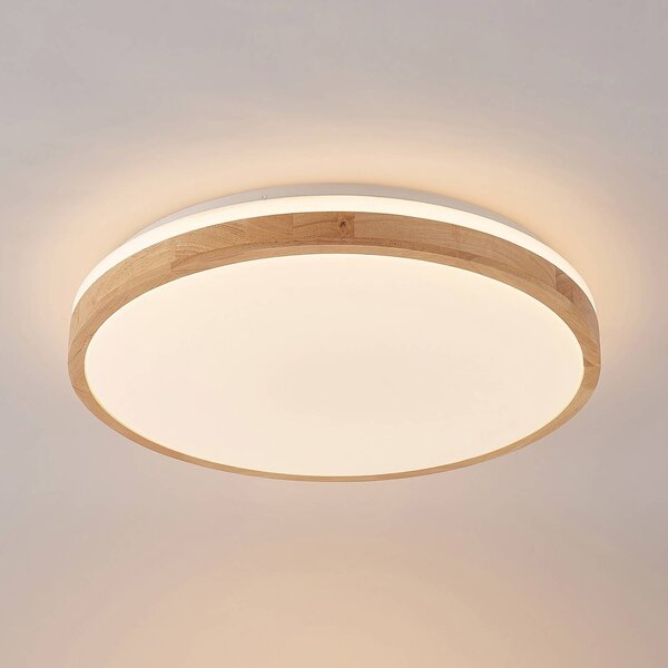 Lampa sufitowa LED Emiva Lindby, możliwość ściemniania, jasne drewno, salon / jadalnia, drewno, nowoczesny