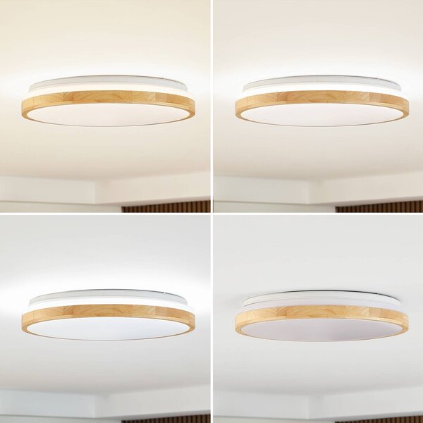Lampa sufitowa LED Emiva Lindby, możliwość ściemniania, jasne drewno, salon / jadalnia, drewno, nowoczesny