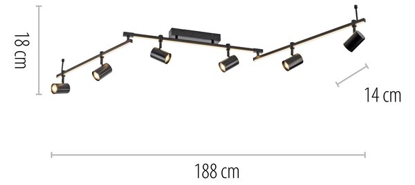 Paul Neuhaus Reflektor sufitowy LED Barik, 188 cm, regulowany Barik, czarny, salon / jadalnia, metal