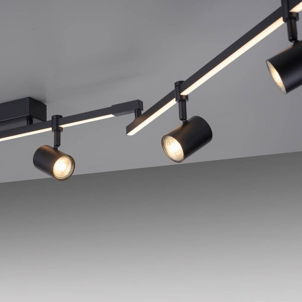 Paul Neuhaus Reflektor sufitowy LED Barik, 188 cm, regulowany Barik, czarny, salon / jadalnia, metal