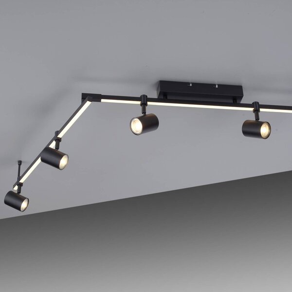 Paul Neuhaus Reflektor sufitowy LED Barik, 188 cm, regulowany Barik, czarny, salon / jadalnia, metal