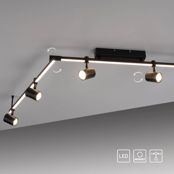 Paul Neuhaus Reflektor sufitowy LED Barik, 188 cm, regulowany Barik, czarny, salon / jadalnia, metal