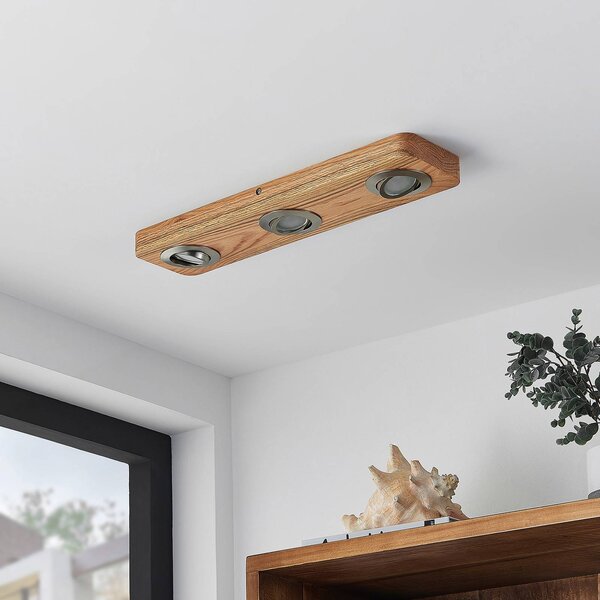 Lampa sufitowa LED Mikari, 48 cm, drewno, obrotowa Mikari Lindby, jasne drewno, salon / jadalnia, drewno, nowoczesny