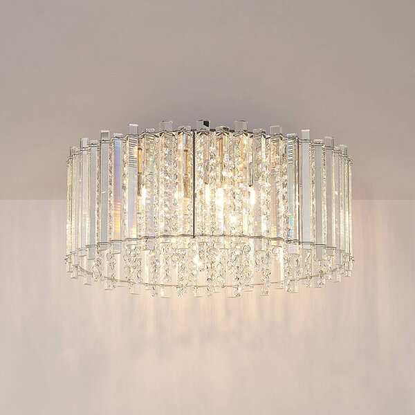 Lampa sufitowa kryształowa Limana Lucande, możliwość ściemniania, chromowy / srebrny, salon / jadalnia, metal, design