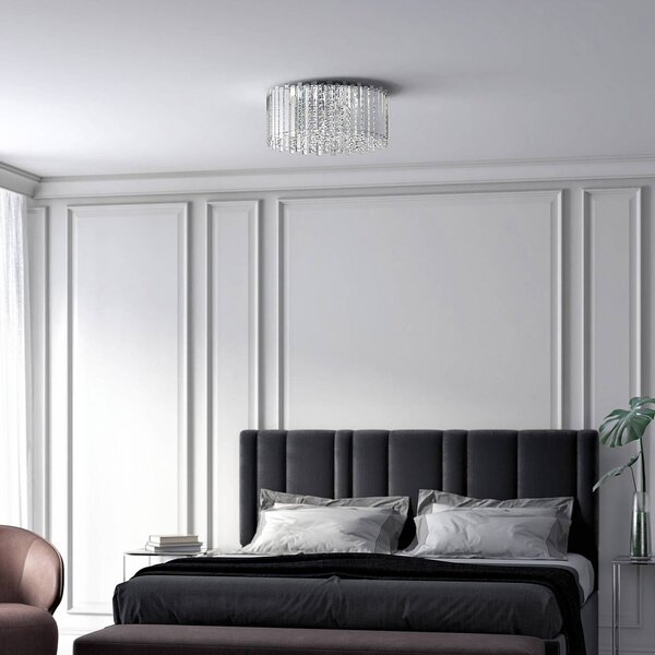 Lampa sufitowa kryształowa Limana Lucande, możliwość ściemniania, chromowy / srebrny, salon / jadalnia, metal, design