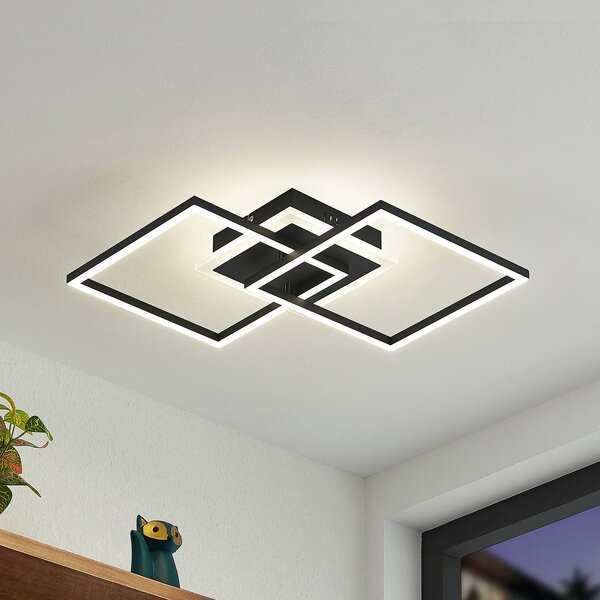Lampa sufitowa LED Fjardo Lindby, możliwość ściemniania, czarny, salon / jadalnia, aluminium, nowoczesny