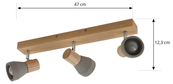 Reflektor Lindby Filiz, 3-punktowy, 47 cm długości, drewno, beton, E14 Filiz Lindby, możliwość ściemniania, aluminiowy / szary / cynkowy, sypialnia, beton, skandynawski