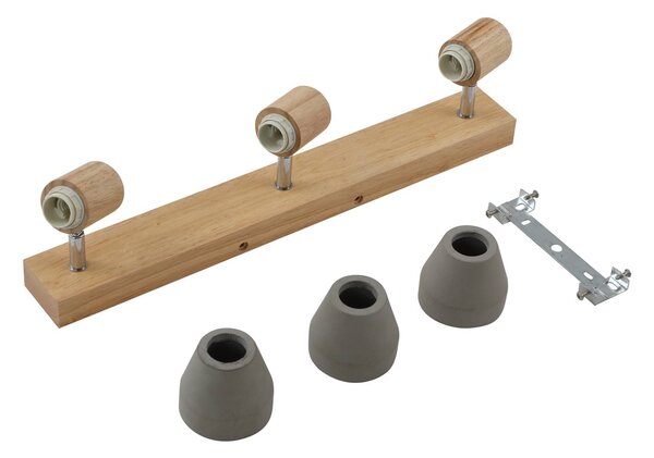 Reflektor Lindby Filiz, 3-punktowy, 47 cm długości, drewno, beton, E14 Filiz Lindby, możliwość ściemniania, aluminiowy / szary / cynkowy, sypialnia, beton, skandynawski