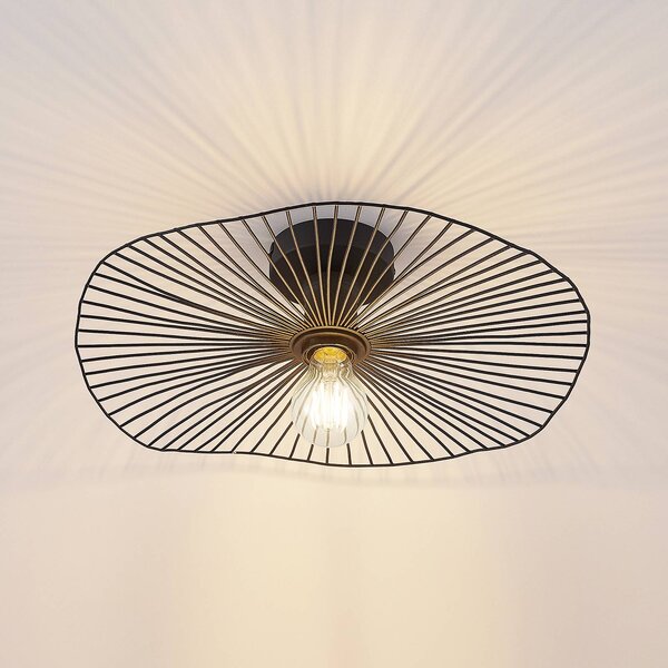 Lampa sufitowa Ruota Lindby, możliwość ściemniania, czarny, salon / jadalnia, metal, vintage