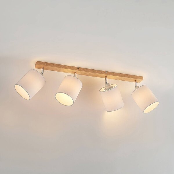 Lindby Reflektor sufitowy Imarin, 81 cm, biały, 4-punktowy, drewno Imarin Lindby, możliwość ściemniania, jasne drewno, salon / jadalnia, drewno, skandynawski