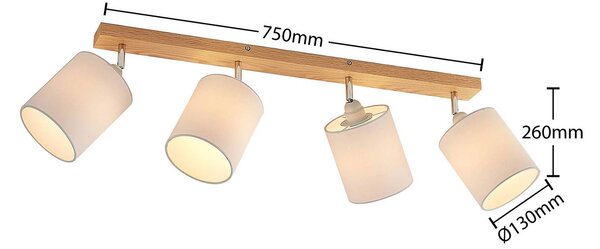 Lindby Reflektor sufitowy Imarin, 81 cm, biały, 4-punktowy, drewno Imarin Lindby, możliwość ściemniania, jasne drewno, salon / jadalnia, drewno, skandynawski