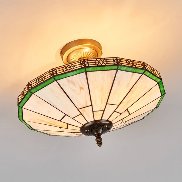 Searchlight Lampa sufitowa tiffany New York, możliwość ściemniania, kremowy / amber, salon / jadalnia, metal, tiffany