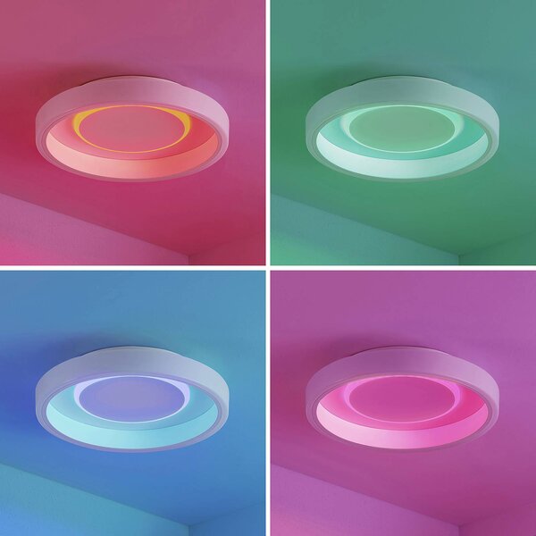 Lampa sufitowa LED Wikani Lindby, możliwość ściemniania, biały / opal, salon / jadalnia, metal, nowoczesny