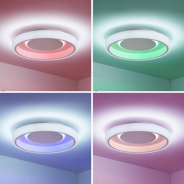 Lampa sufitowa LED Wikani Lindby, możliwość ściemniania, biały / opal, salon / jadalnia, metal, nowoczesny