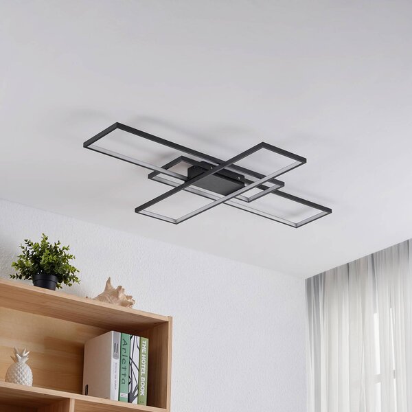 Lampa sufitowa LED Tetson Lindby, możliwość ściemniania, czarny, salon / jadalnia, metal, nowoczesny