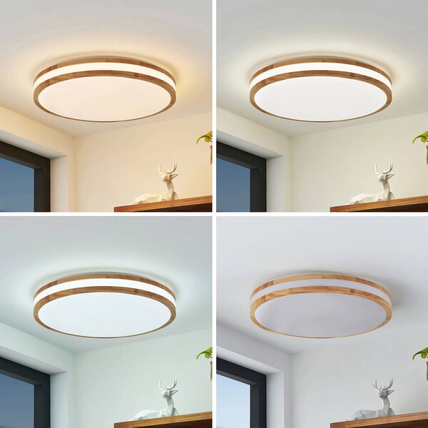 Lampa sufitowa Emiva Lindby, możliwość ściemniania, jasne drewno, salon / jadalnia, drewno, nowoczesny