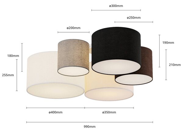 Lampa sufitowa Laurenz Lindby, możliwość ściemniania, aluminiowy / szary / cynkowy, salon / jadalnia, tkanina / materiał / jedwab, nowoczesny