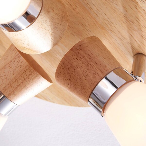 Lampa sufitowa Lindby Vivica, Ø 26 cm, chrom/drewno, 3-punktowa Vivica Lindby, możliwość ściemniania, jasne drewno, salon / jadalnia, drewno, skandynawski