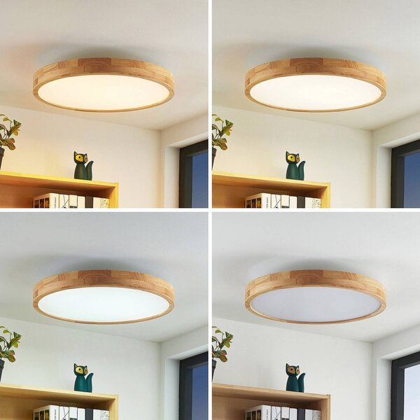 Lampa sufitowa Lanira Lindby, możliwość ściemniania, jasne drewno, salon / jadalnia, drewno, nowoczesny
