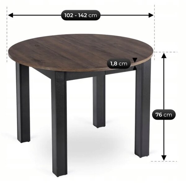 Zestaw Stół Okrągły Rozkładany HARRY 102-142 cm Orzech/Czarny i 4 Krzesła BRAGA Orzech/Krem