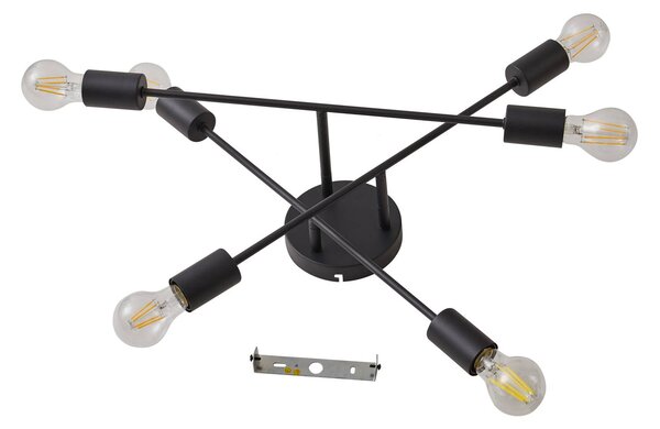 Lampa sufitowa Estar Lindby, możliwość ściemniania, czarny, salon / jadalnia, metal, vintage