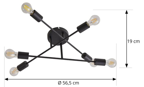 Lampa sufitowa Estar Lindby, możliwość ściemniania, czarny, salon / jadalnia, metal, vintage