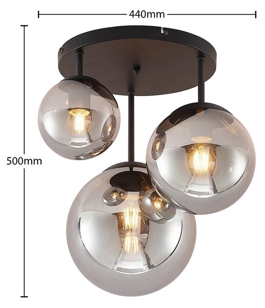 Lampa sufitowa Teeja Lindby, możliwość ściemniania, czarny, salon / jadalnia, szkło, nowoczesny