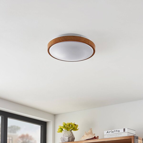Lampa sufitowa LED Mendosa Lindby, jasne drewno, salon / jadalnia, tworzywo sztuczne, nowoczesny