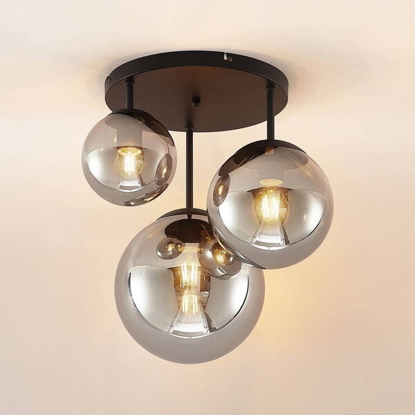 Lampa sufitowa Teeja Lindby, możliwość ściemniania, czarny, salon / jadalnia, szkło, nowoczesny