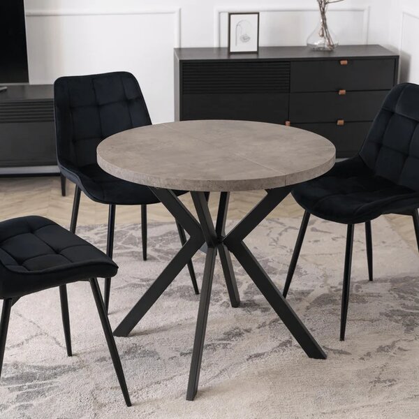 Stół Okrągły Rozkładany DORIAN 80-160 cm Beton/Czarny Loft