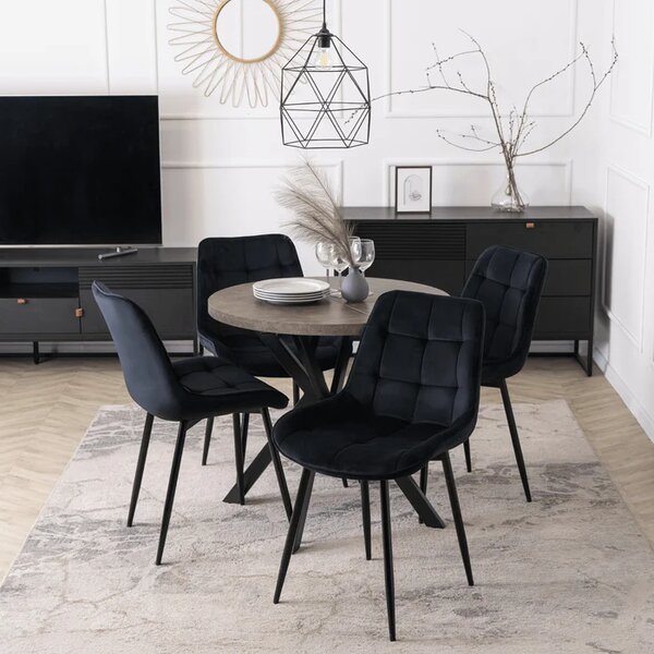 Stół Okrągły Rozkładany DORIAN 80-160 cm Beton/Czarny Loft