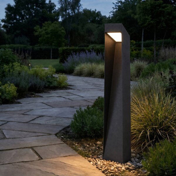 Słupek oświetleniowy LED Lucande Louran, wysokość 90 cm, czarna, światło Louran, czarny, aluminium, nowoczesny
