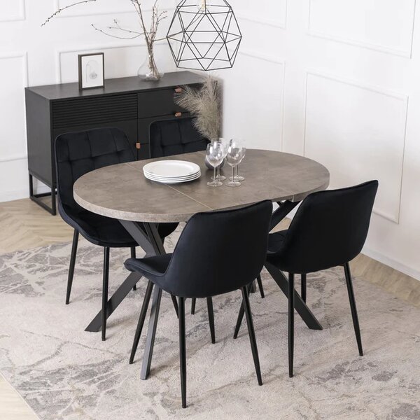 Stół Okrągły Rozkładany DORIAN 80-160 cm Beton/Czarny Loft