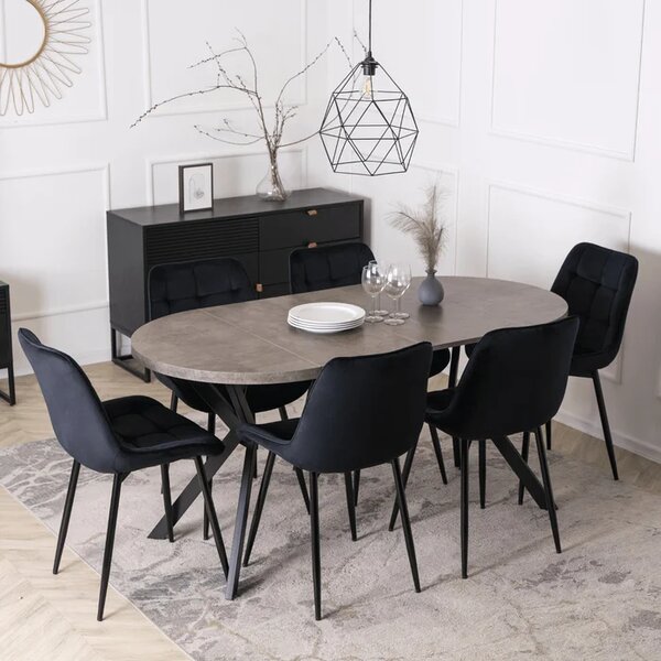 Stół Okrągły Rozkładany DORIAN 80-160 cm Beton/Czarny Loft