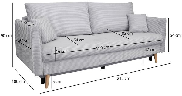 Szara sztruksowa sofa rozkładana T3-Z72