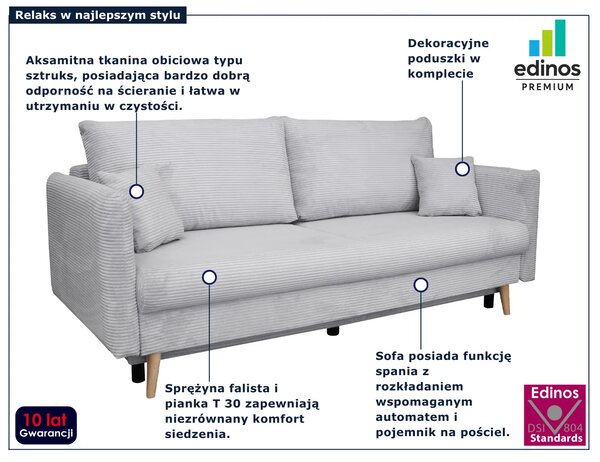 Szara sztruksowa sofa rozkładana T3-Z72