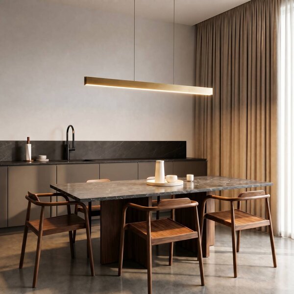 Lampa wisząca Mylosh Lucande, możliwość ściemniania, mosiężny / złoty, salon / jadalnia, aluminium, nowoczesny