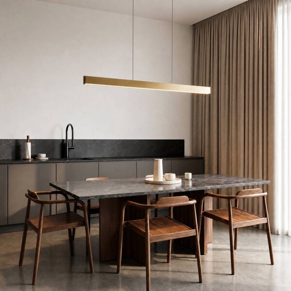 Lampa wisząca Mylosh Lucande, możliwość ściemniania, mosiężny / złoty, salon / jadalnia, aluminium, nowoczesny