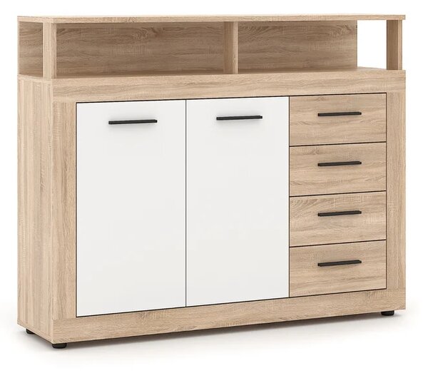 Komoda Dwudrzwiowa BLAGO MIDI A 119,5 cm z Szufladami Dąb Sonoma/Biały Nowoczesna