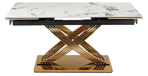Stół Rozkładany Prostokątny IBIZA 160-240 cm Ceramiczny Biały Marmur/Złoty do Jadalni Glamour