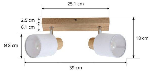 Reflektor sufitowy Lindby Wanessa, 39 cm, 2-punktowy, drewno, biały, E14 Wanessa Lindby, możliwość ściemniania, jasne drewno, salon / jadalnia, drewno, nowoczesny